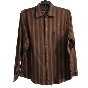 Brown and burgundy/purple striped dress shirt